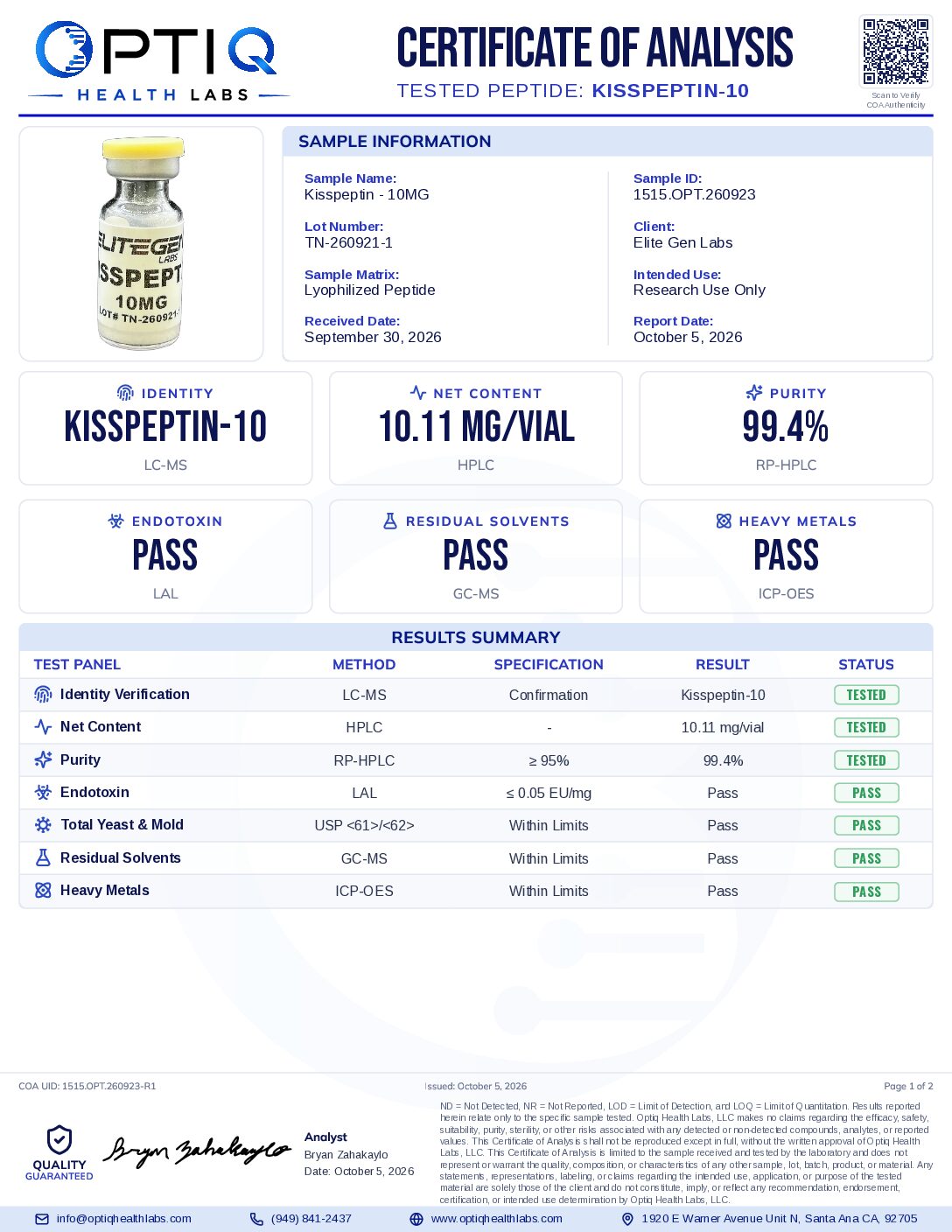 EliteGen Labs- Kisspeptin 10mg - Image 2
